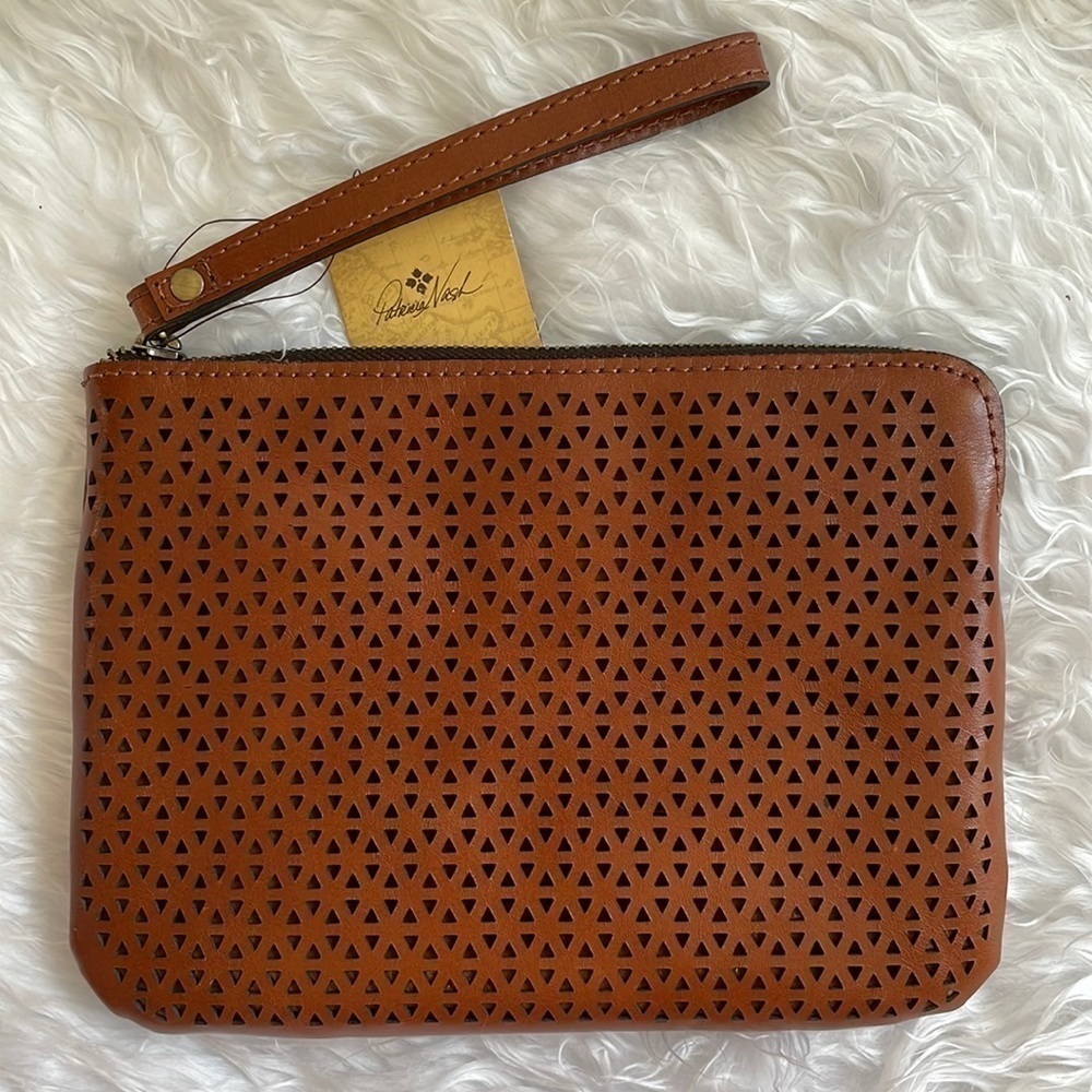 Brand New Patricia Nash Genuine Leather Perforated Cassini Zippered Wristlet